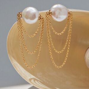 Adorn PilI Dominica Gold and Pearl Drape Bridal Earrings
